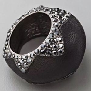 House of Harlow Black Leather Crystal Ring